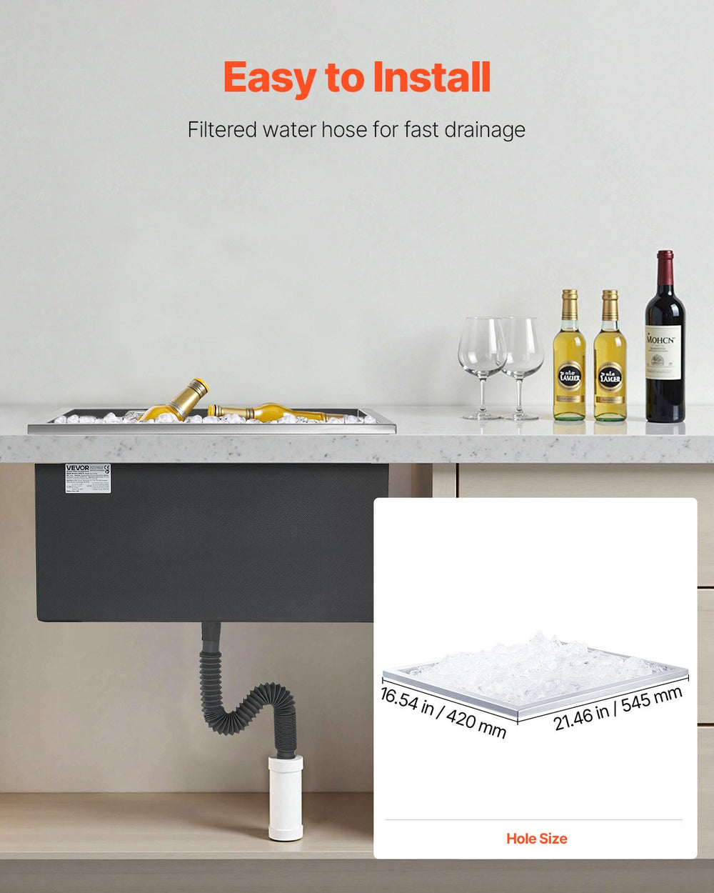 Vevor Drop-in Ice Chest 45.3 QT Stainless Steel Bin 22" x 17" x 12" New