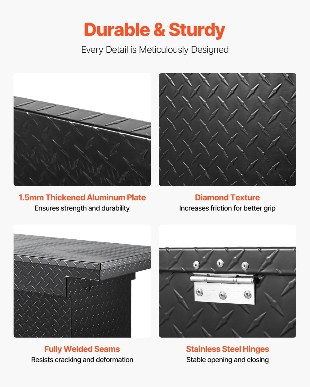 Vevor Truck Tool Box 71" x 27" x 18" Heavy-Duty Aluminum Diamond Texture with Lock New