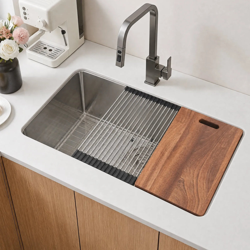 Vevor Kitchen Sink 33" Single Bowl Stainless Steel Workstation Undermount Drop-In Farmhouse Basin New