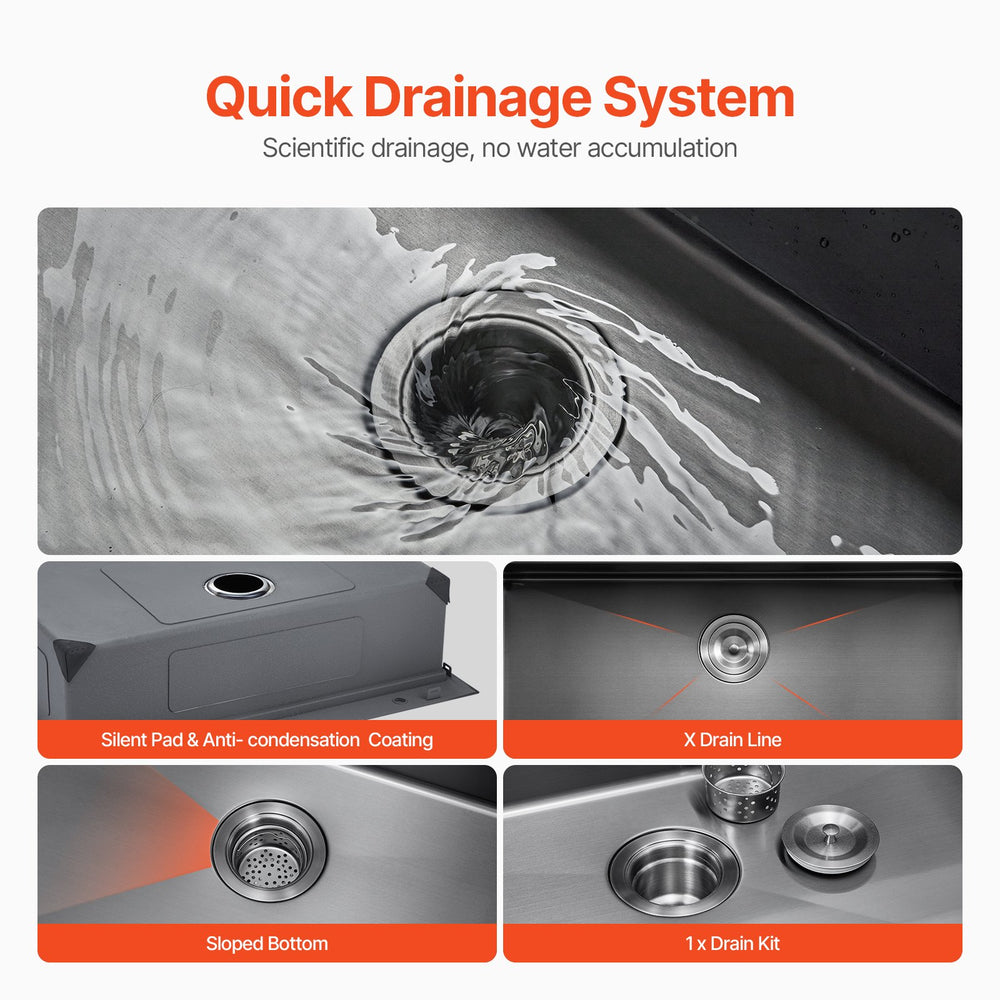 Vevor Kitchen Sink 33" Top Mount Single Bowl Drop-In Basin Stainless Steel Black New