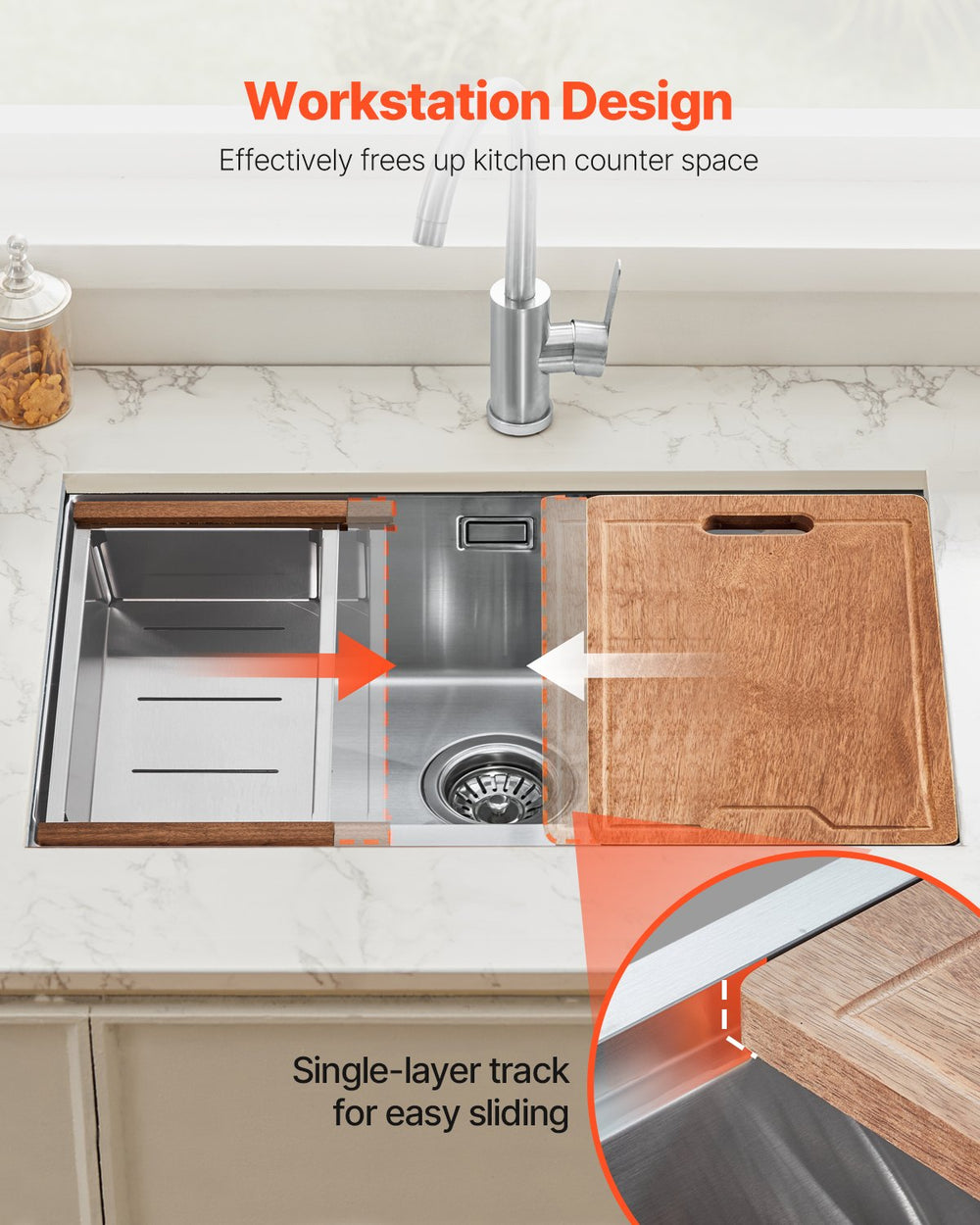 Vevor Kitchen Sink 32" Undermount Single Bowl Basin Stainless Steel New