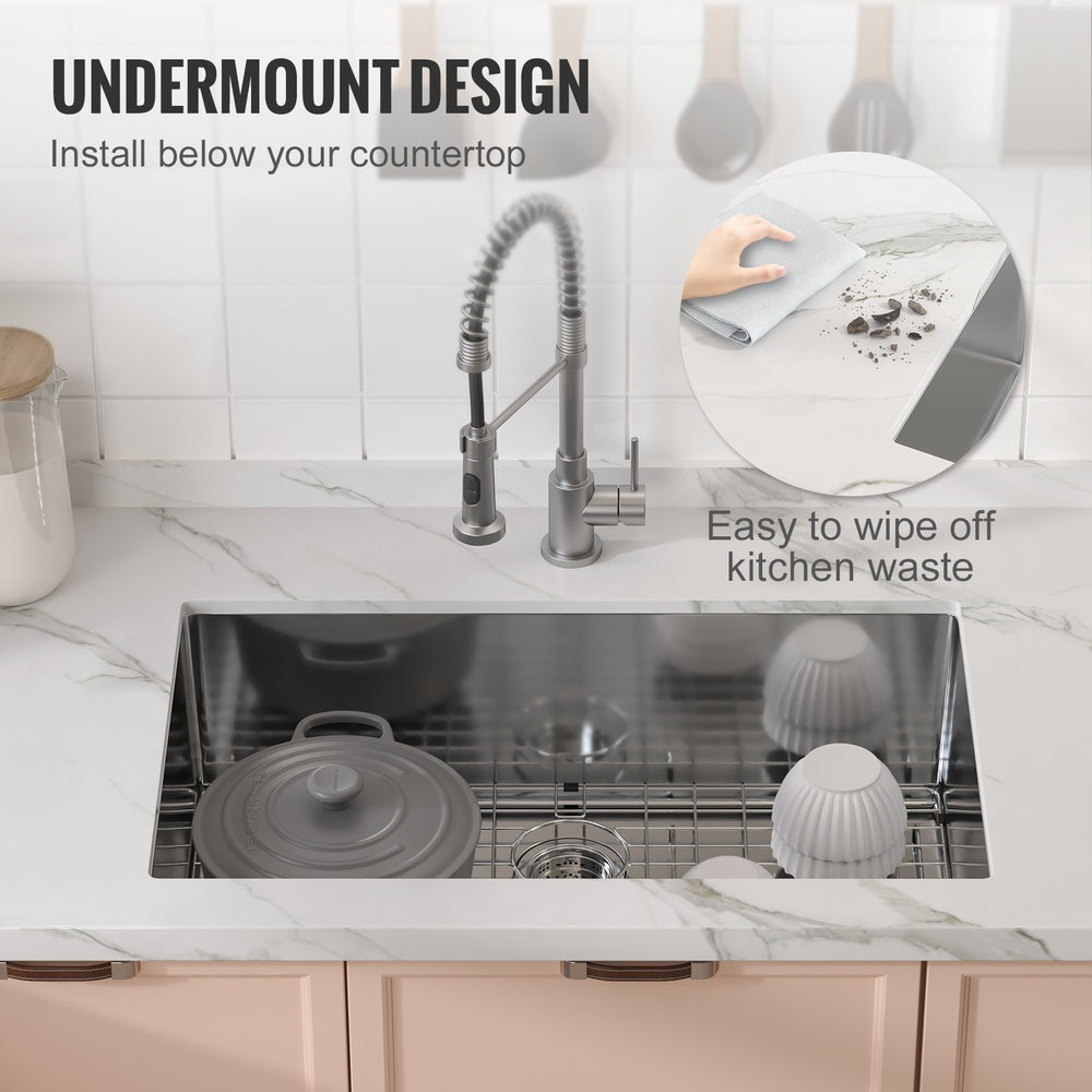 Vevor Drop-In Kitchen Sink 304 Stainless Steel Undermount Single Bowl Basin 32" New