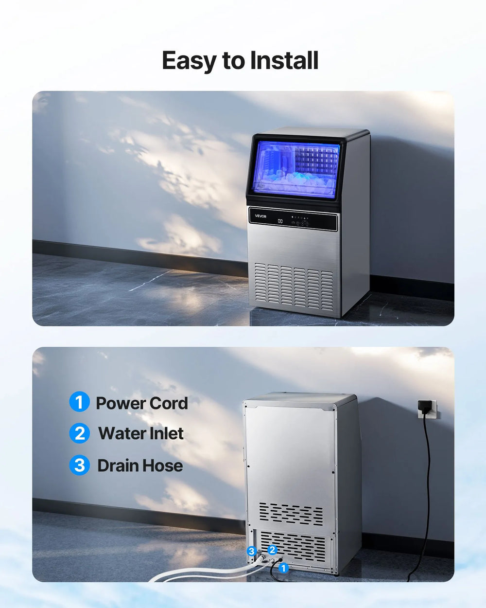 Vevor Commercial Ice Maker 130 lbs/24H with 33 lbs Storage New