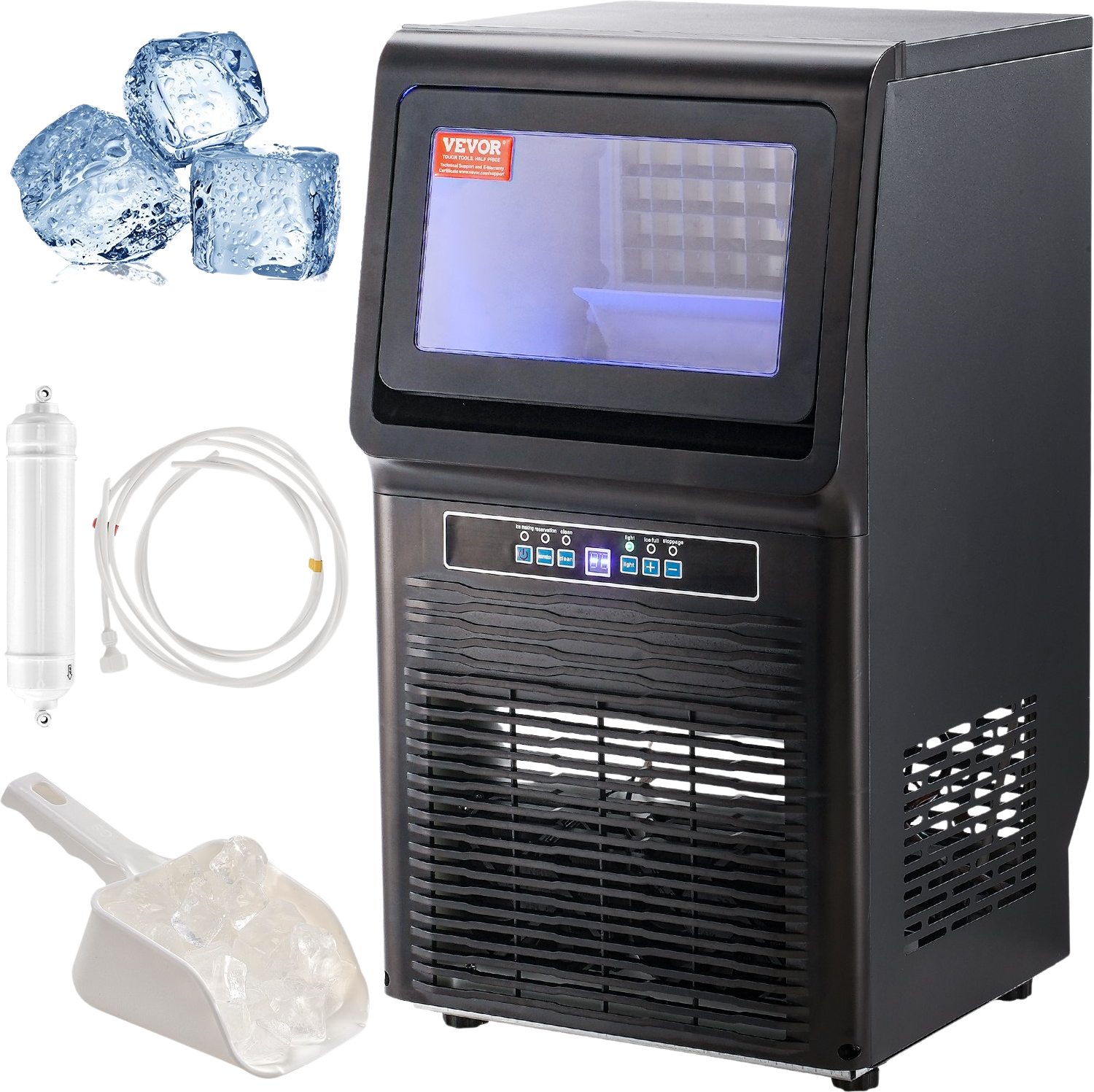 Vevor Commercial Ice Maker 70 Lbs/24H with 12 Lbs Storage Capacity LED Digital Display New