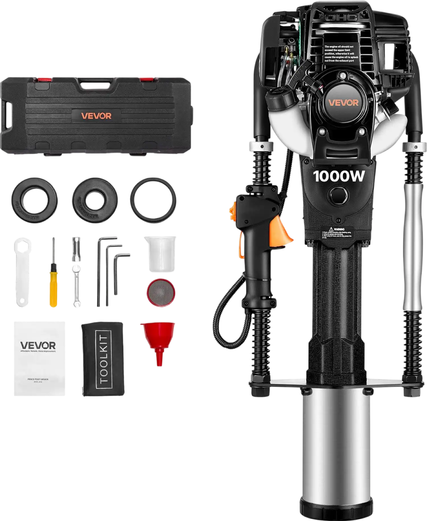 Vevor Post Driver 55J Impact Energy 37cc Gas Powered 4-Stroke with 3 Sleeves New