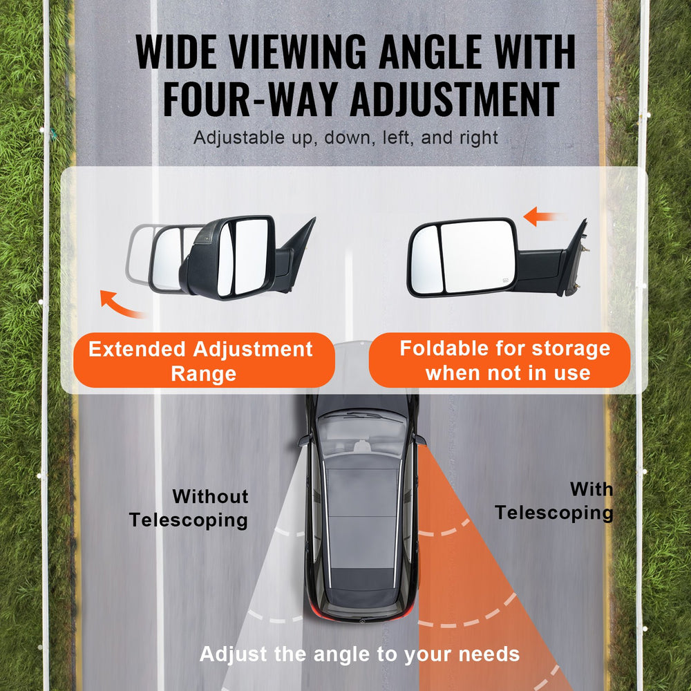 Vevor Towing Mirrors Power Heated with Turn Signal and Puddle Light for Dodge Ram New
