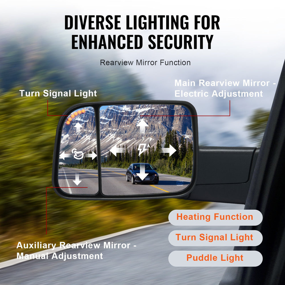 Vevor Towing Mirrors Power Heated with Turn Signal and Puddle Light for Dodge Ram New