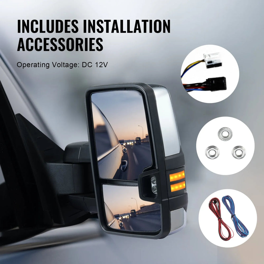 Vevor Towing Mirrors Power Heated LED Turn Signal for 2008-2014 Chevy Silverado GMC Sierra New