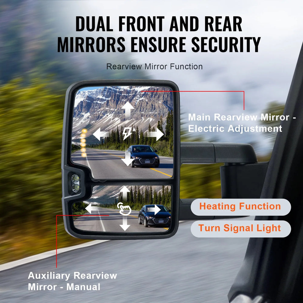 Vevor Towing Mirrors Power Heated LED Turn Signal for 2003-2007 Chevy Silverado GMC Sierra New