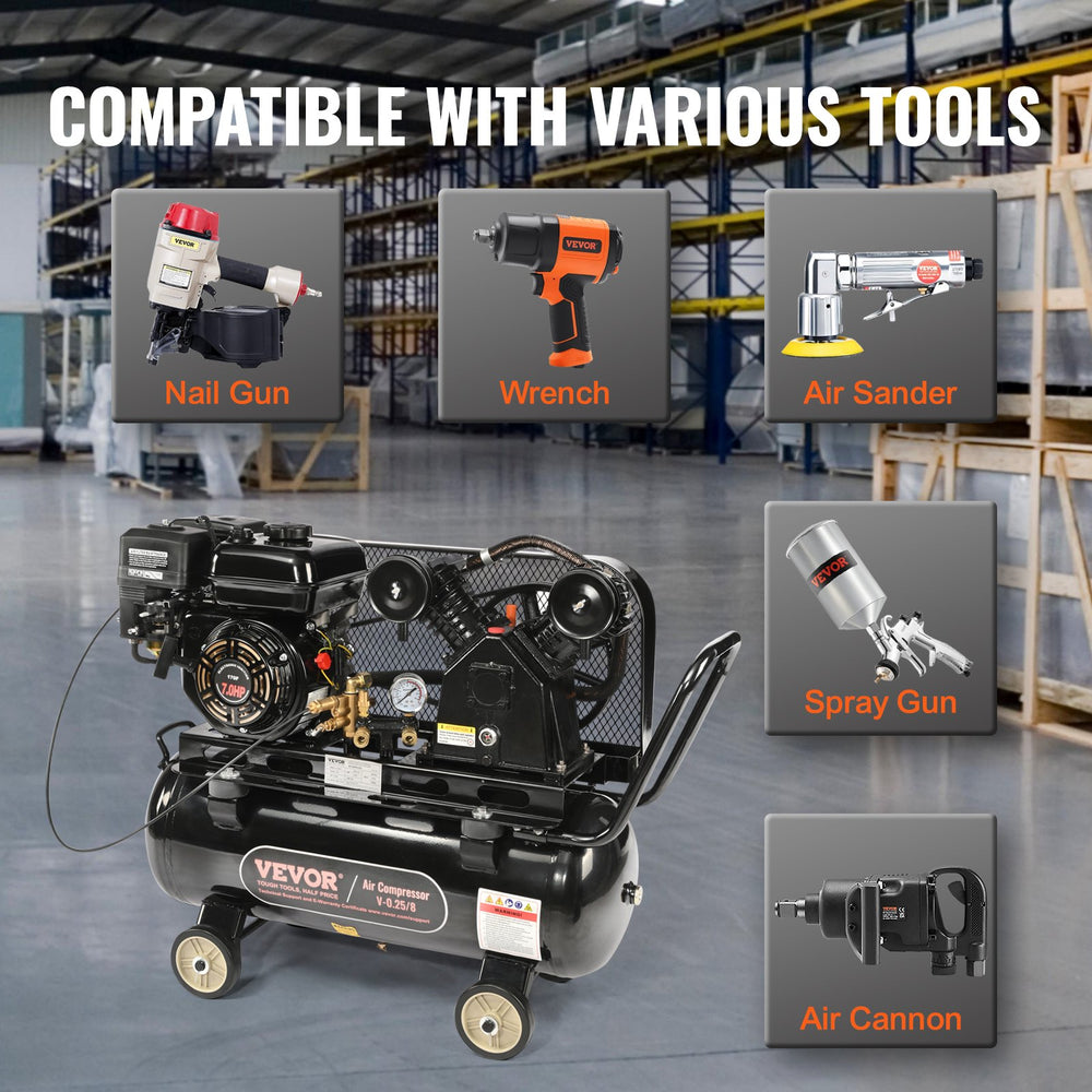 Vevor Air Compressor Gas Powered 9 CFM at 115 PSI 7 HP 13.2 Gallon Tank New