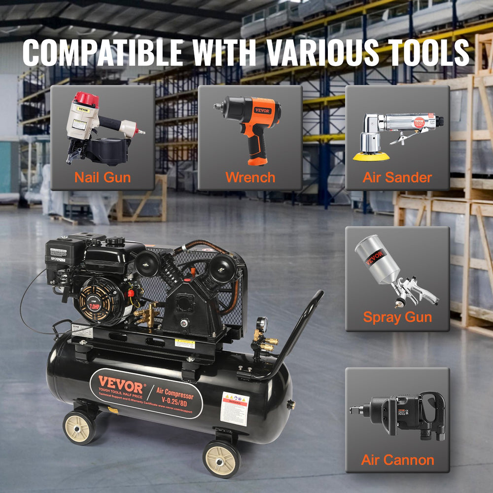 Vevor Air Compressor Gas Powered 9 CFM @ 115 PSI 7HP 21 Gallon New