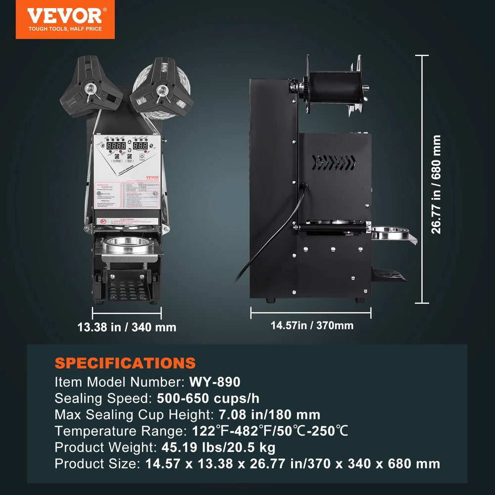 Vevor Automatic Cup Sealer 500-650 Cups/H for 180mm Tall & 90/95mm Cups New