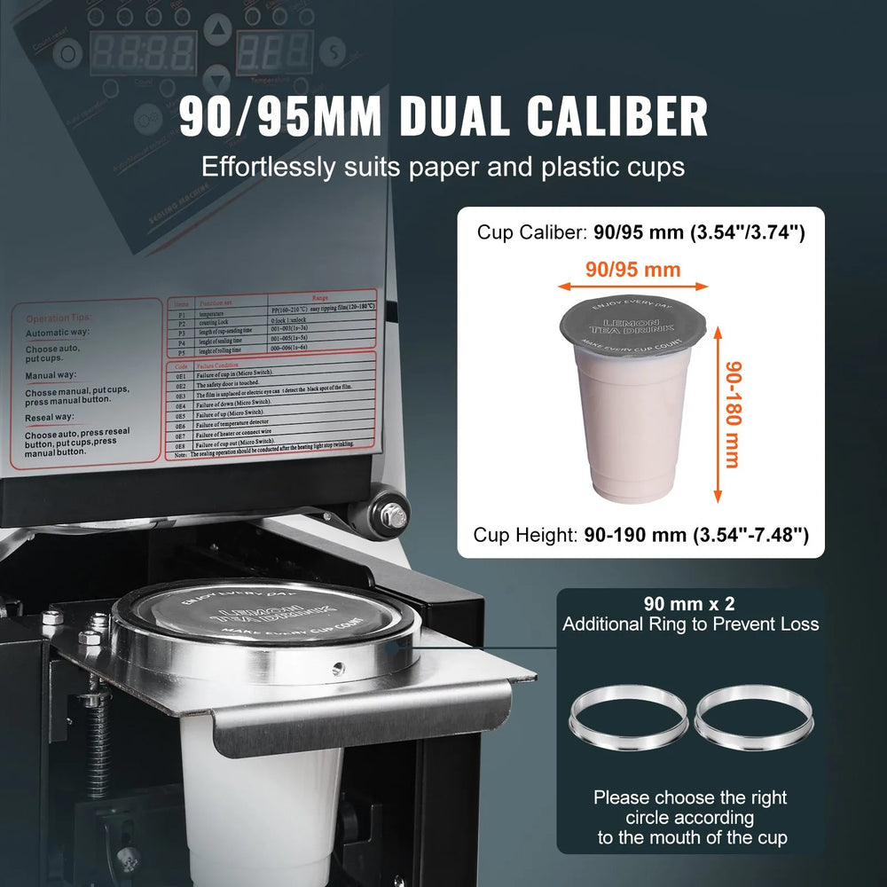Vevor Automatic Cup Sealing Machine 500-650 Cups/Hr Digital Control LCD Panel New