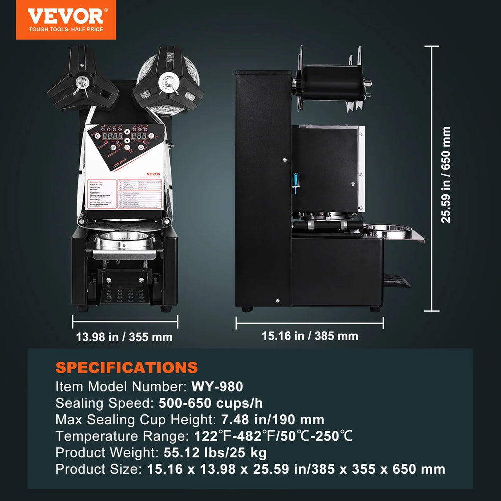 Vevor Automatic Cup Sealing Machine 500-650 Cups/Hr Digital Control LCD Panel New