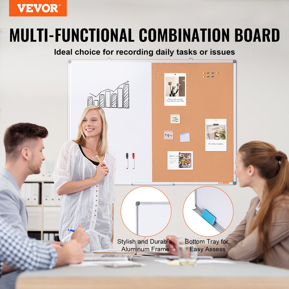 Vevor Whiteboard and Cork Board Combo 48" x 36" with Aluminum Frame New