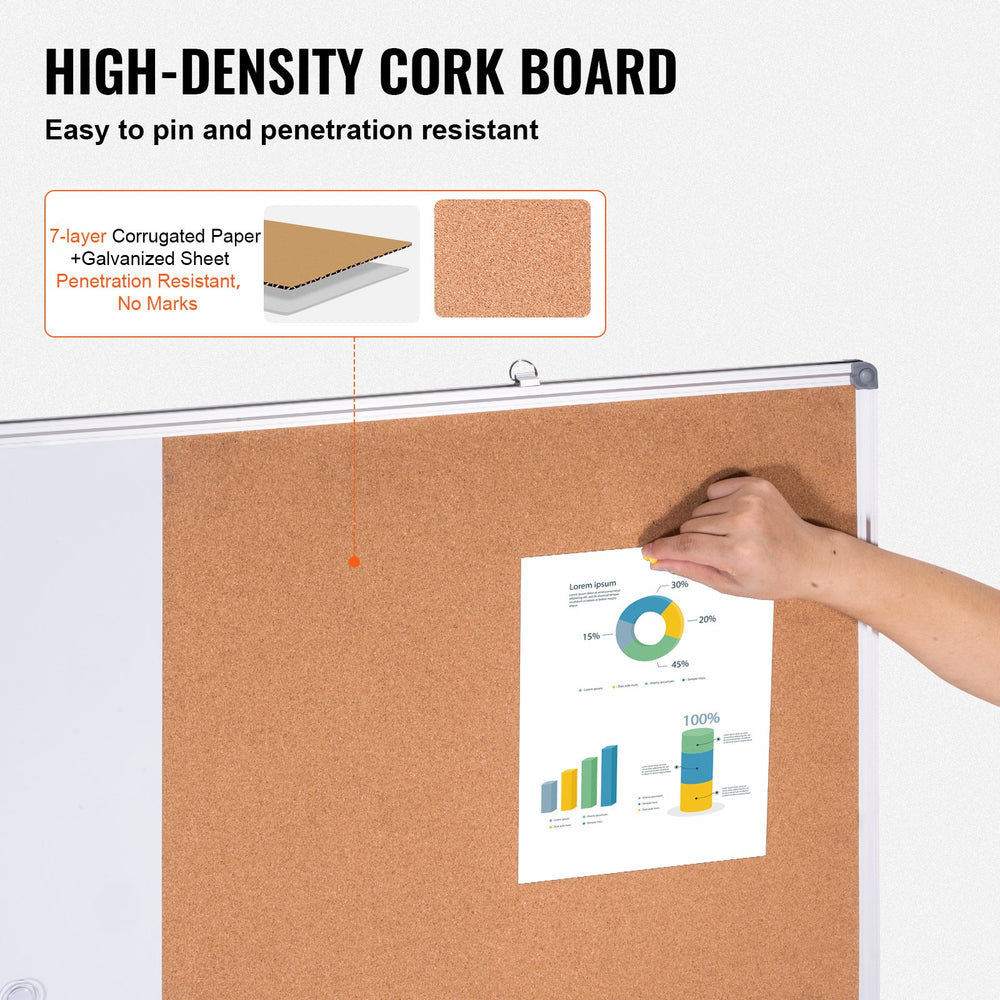 Vevor Whiteboard and Cork Board Combo 48" x 36" with Aluminum Frame New