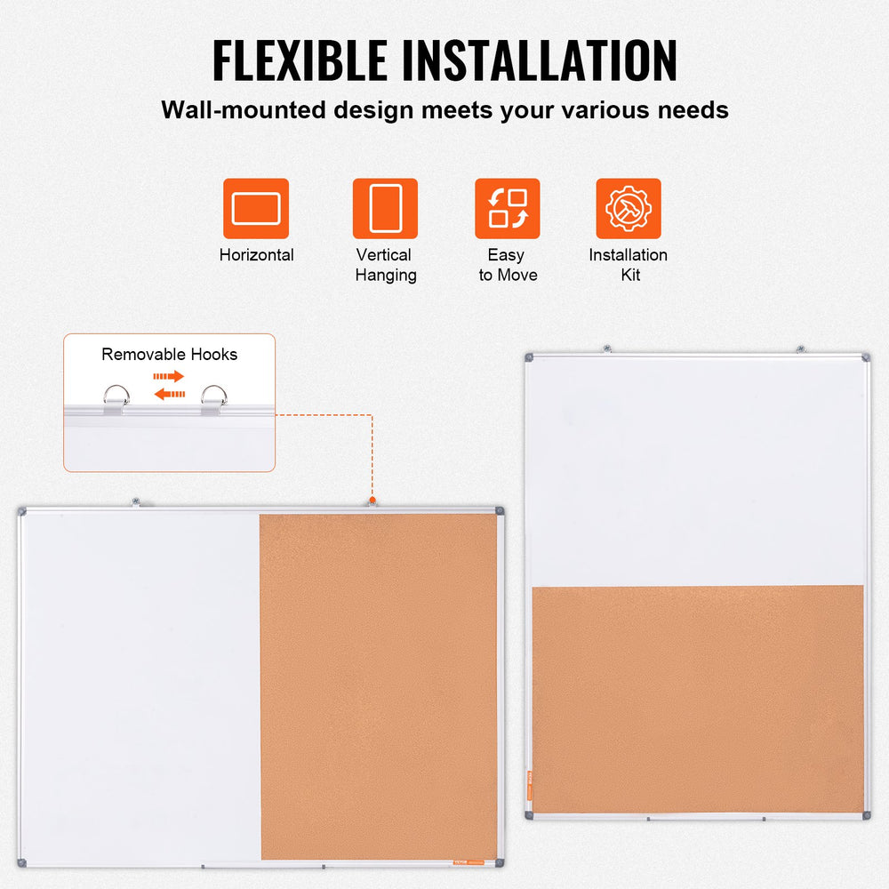 Vevor Whiteboard and Cork Board Combo 48" x 36" with Aluminum Frame New