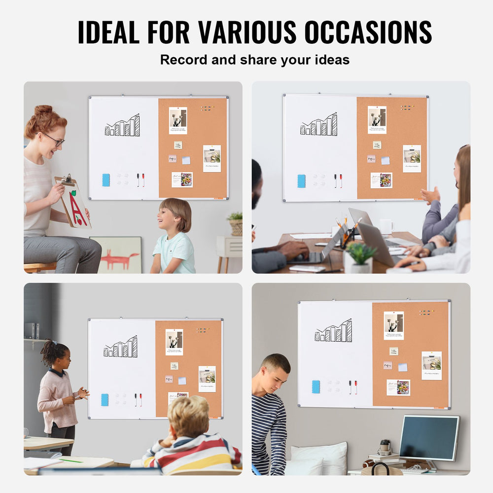 Vevor Whiteboard and Cork Board Combo 48" x 36" with Aluminum Frame New