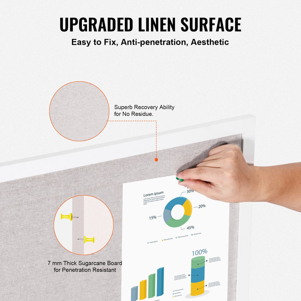 Vevor White Cork Board with Linen Surface Wall-Mounted Bulletin Board 48" x 36" New