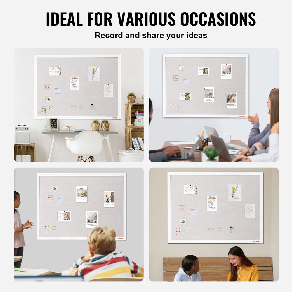 Vevor White Cork Board with Linen Surface Wall-Mounted Bulletin Board 48" x 36" New