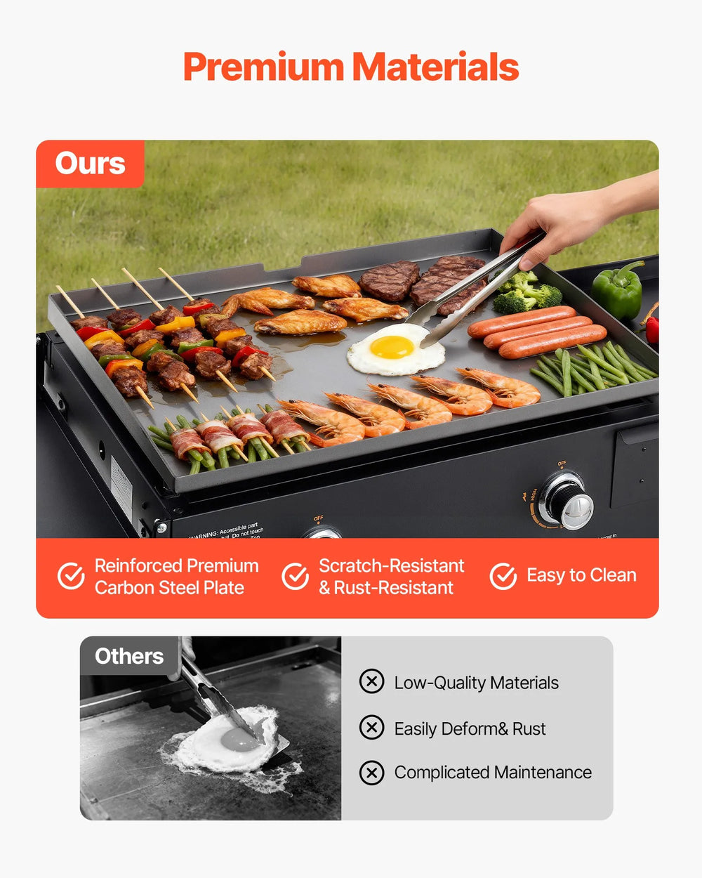Vevor Gas Griddle Propane 2-Burner 28 in. Flat Top 30,000 BTU with Wheels New