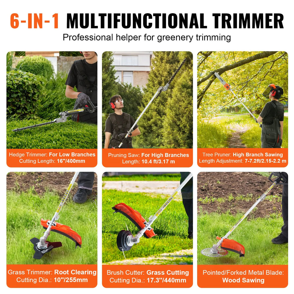 Vevor Trimming Tools 6-in-1 Multi-Functional Gas Hedge Trimmer 33cc New