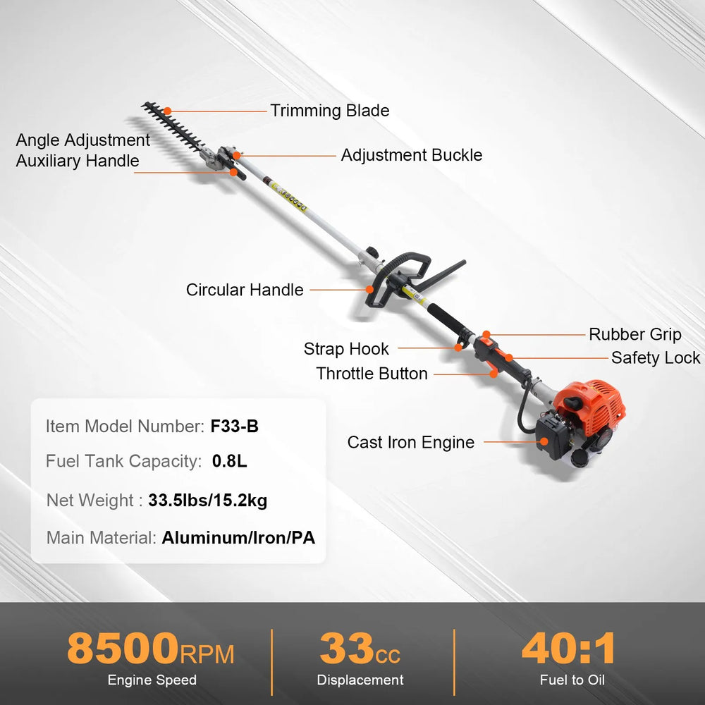 Vevor Trimming Tools 6-in-1 Multi-Functional Gas Hedge Trimmer 33cc New