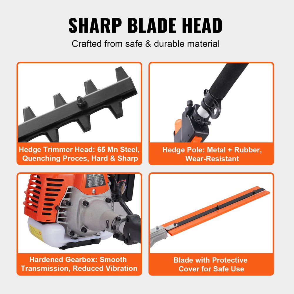 Vevor Pole Hedge Trimmer Gas Powered 26CC Adjustable Head 15.7" Dual Sided Blade New