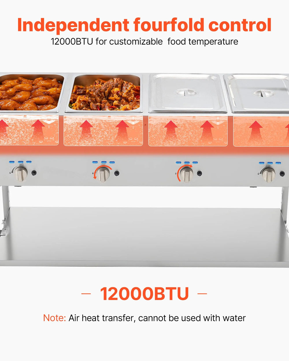 Vevor Commercial Steam Table Propane Food Warmer 4 Pan Independent Temp Control New