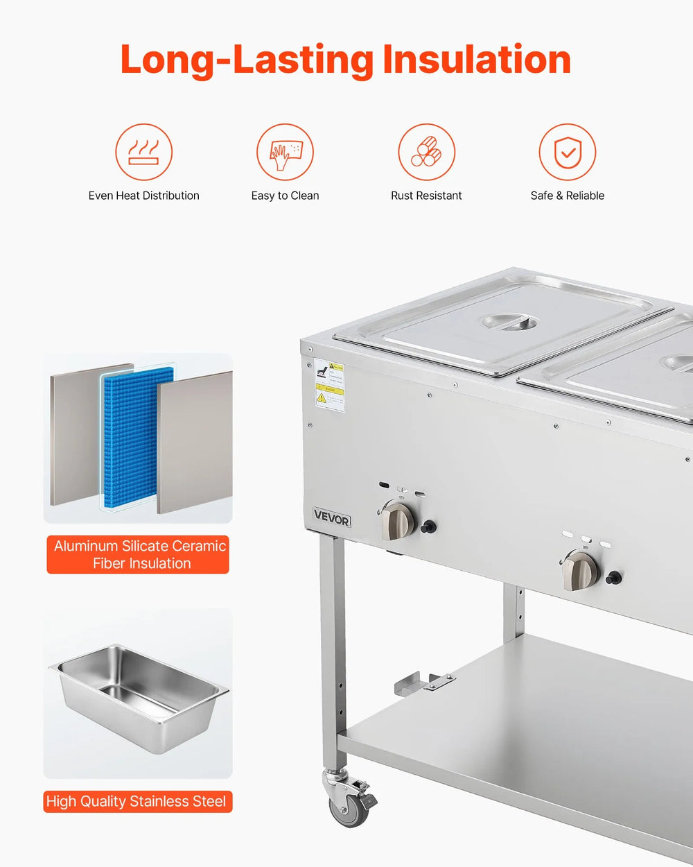 Vevor Commercial Steam Table Propane Food Warmer 4 Pan Independent Temp Control New