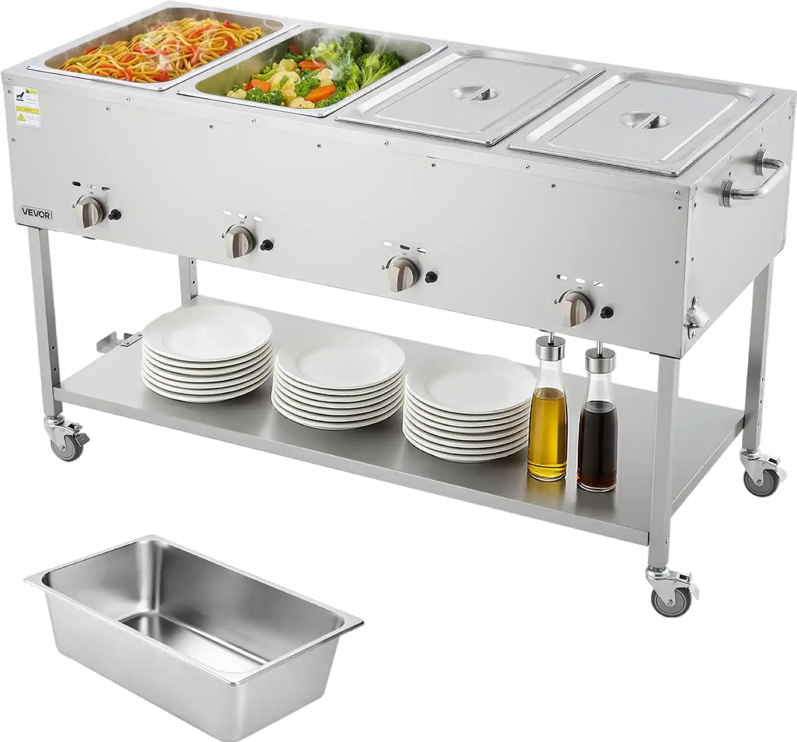 Vevor Commercial Steam Table Propane Food Warmer 4 Pan Independent Temp Control New