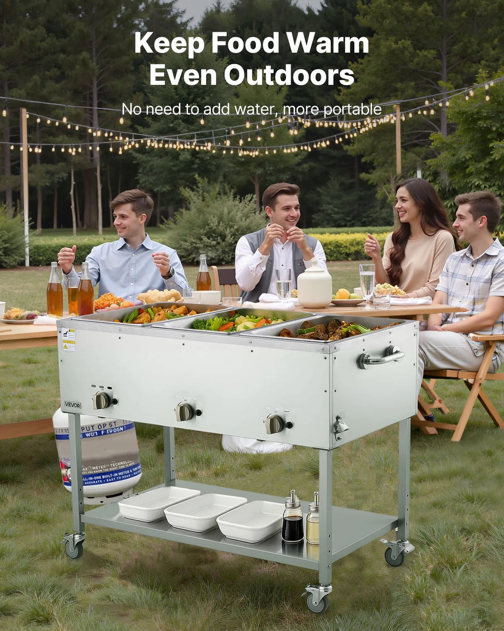 Vevor 3-Pan Food Warmer Propane Steam Table with Independent Temp Control New