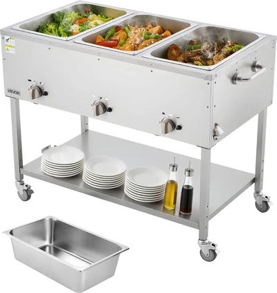 Vevor 3-Pan Food Warmer Propane Steam Table with Independent Temp Control New