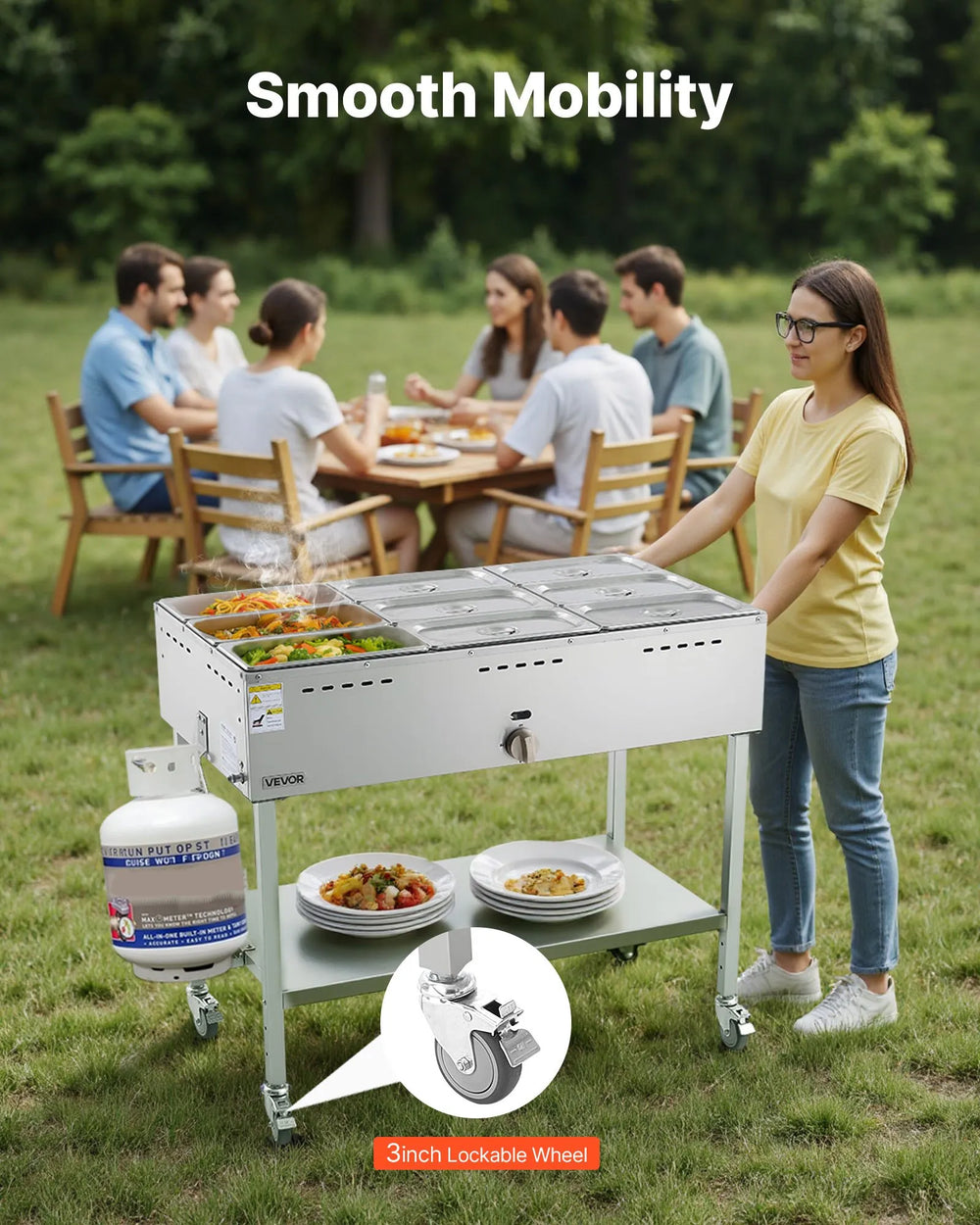 Vevor Food Warmer Steam Table 9-Pan Propane 10,000 BTU Adjustable Temp New