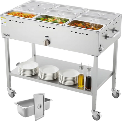 Vevor Food Warmer Steam Table 9-Pan Propane 10,000 BTU Adjustable Temp New