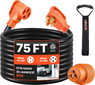 Vevor RV Extension Cord 75' 50 Amp 125/250V 7500W with 15A Adapter New