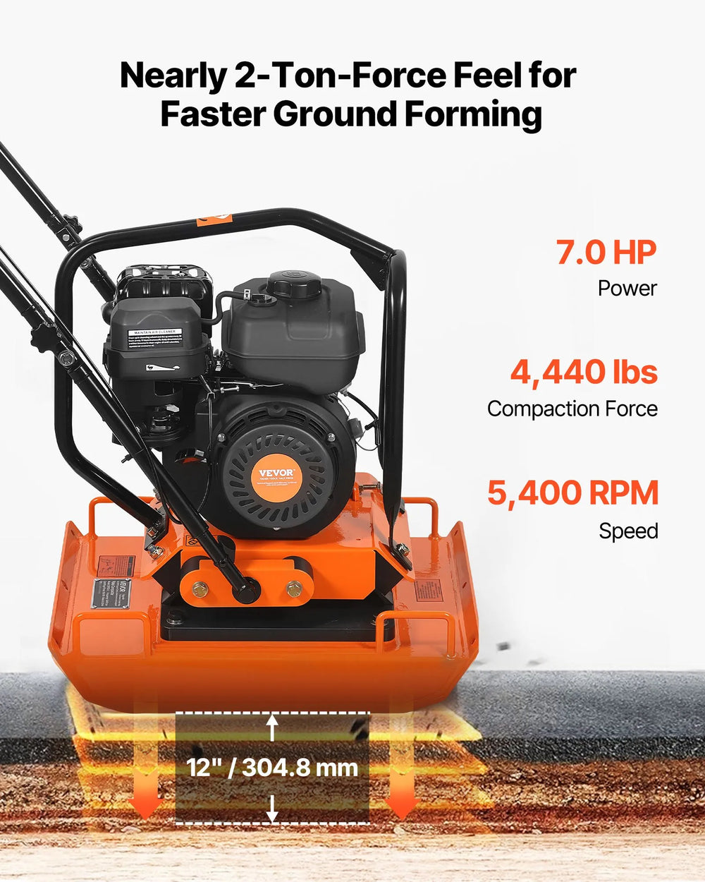 Vevor Plate Compactor 23 x 18 in. 4,440 lb. Force 7 HP 196cc Gas Engine New