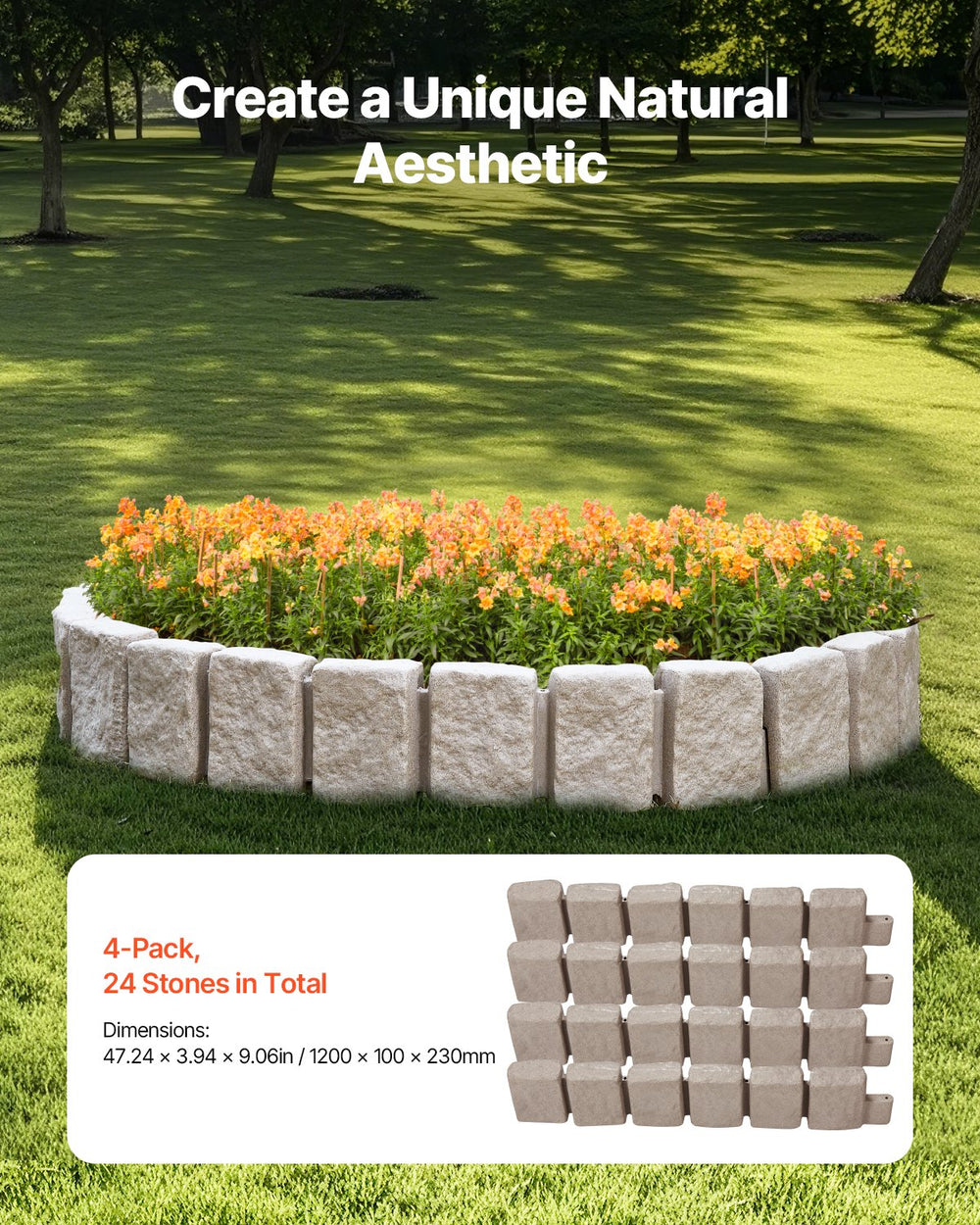Vevor Faux Stone Landscape Edging 47" x 9" Fade-Resistant No Dig Border New