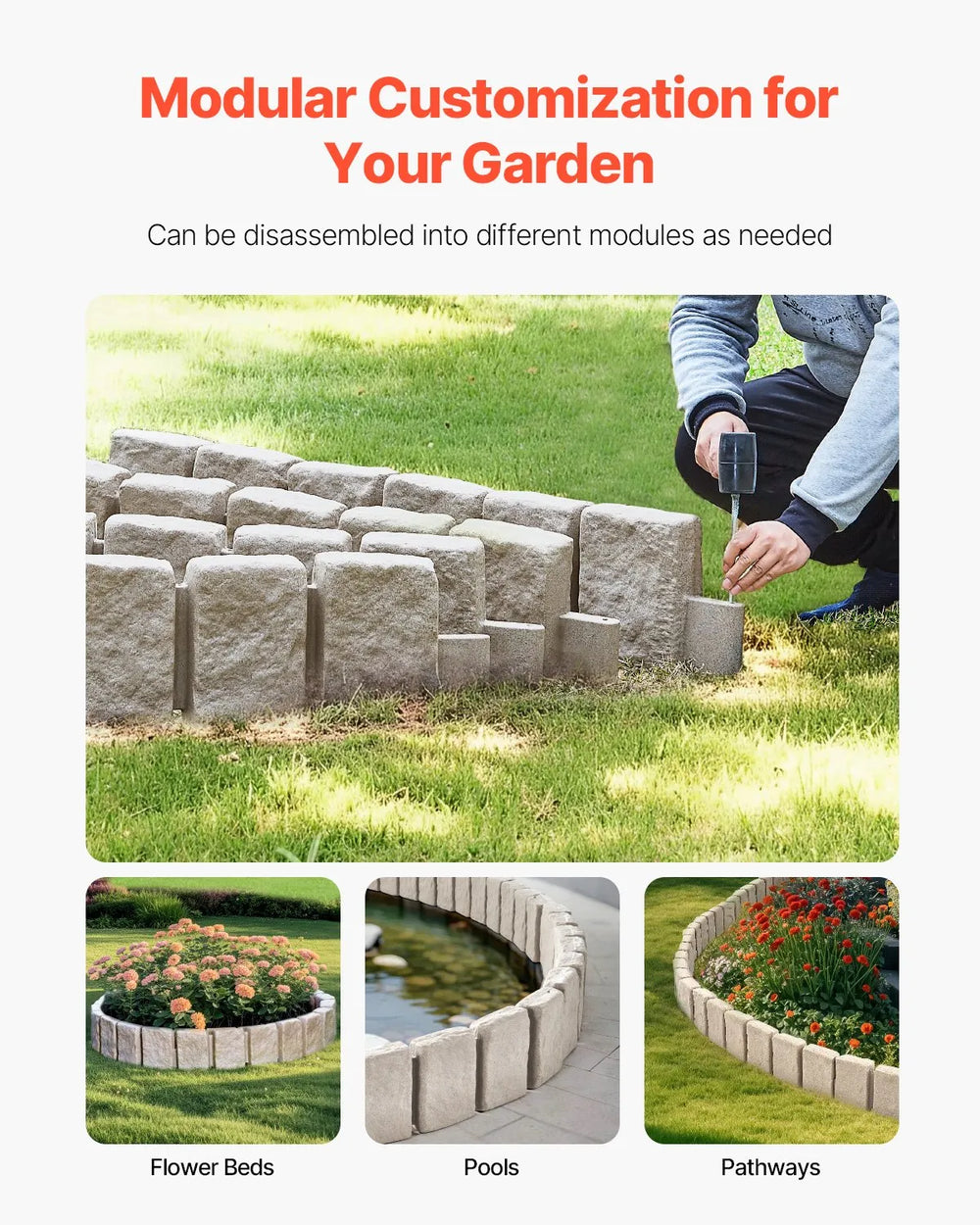Vevor Faux Stone Landscape Edging 47" x 9" Fade-Resistant No Dig Border New