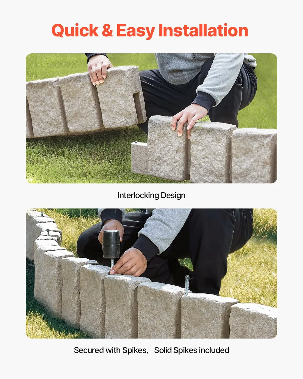 Vevor Faux Stone Landscape Edging 47" x 9" Fade-Resistant No Dig Border New