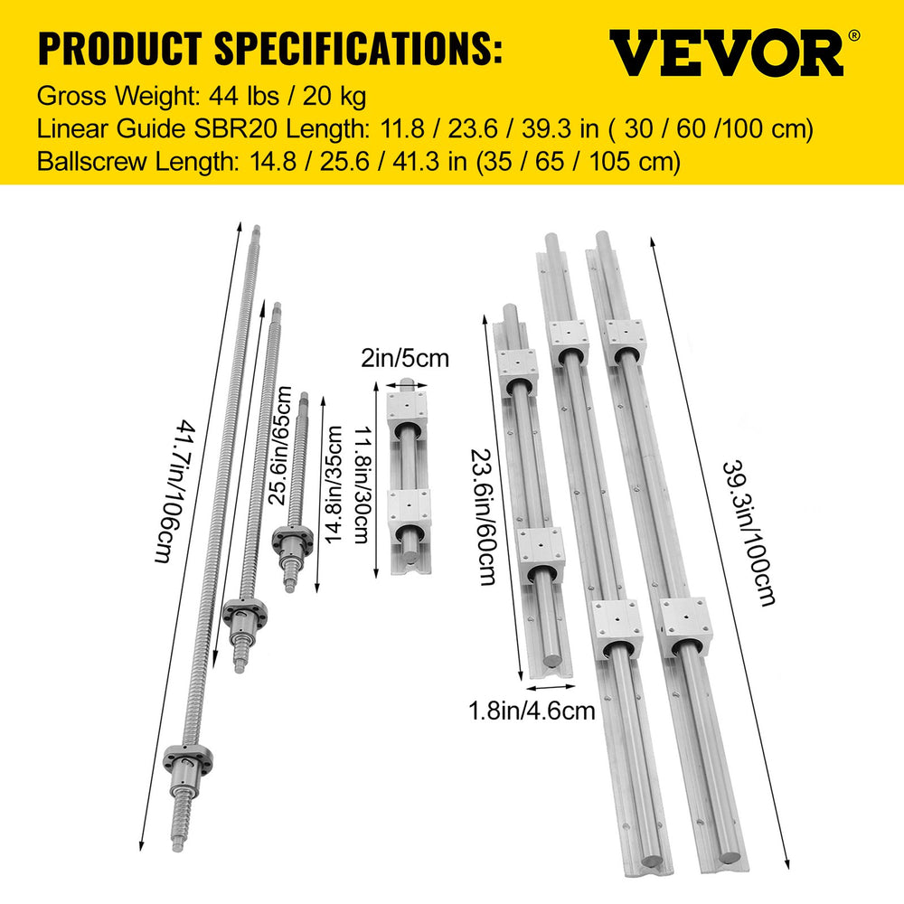 Vevor Linear Guide Rail Kit RM1605-350mm 650mm 1050mm for CNC Machine New