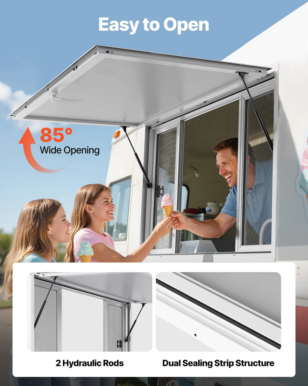 Vevor Concession Window 60" x 36" with 4 Sliding Windows and Awning Door New