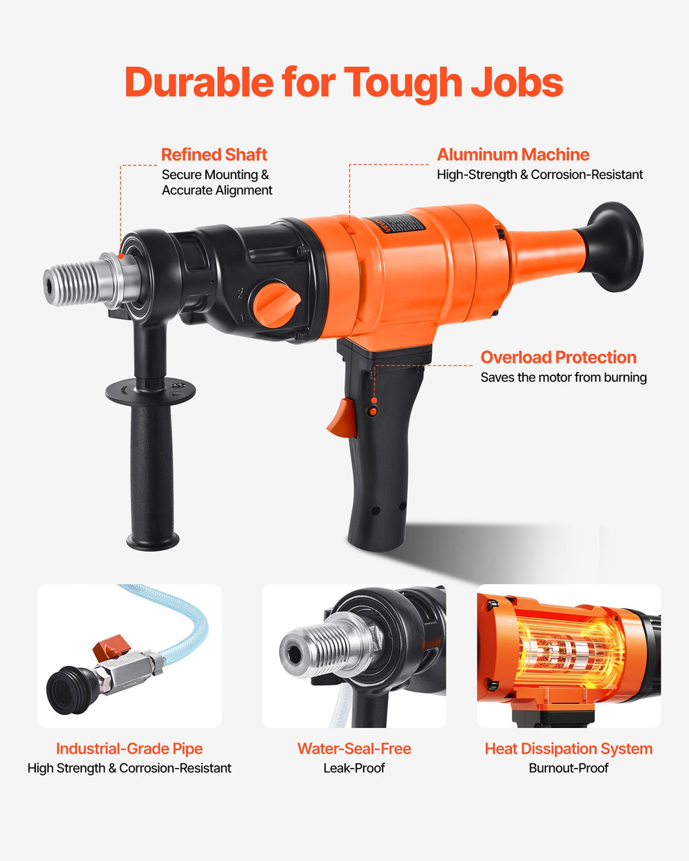Vevor Core Drill Rig 8" Diameter Handheld with 4 Drill Bits 1800W New