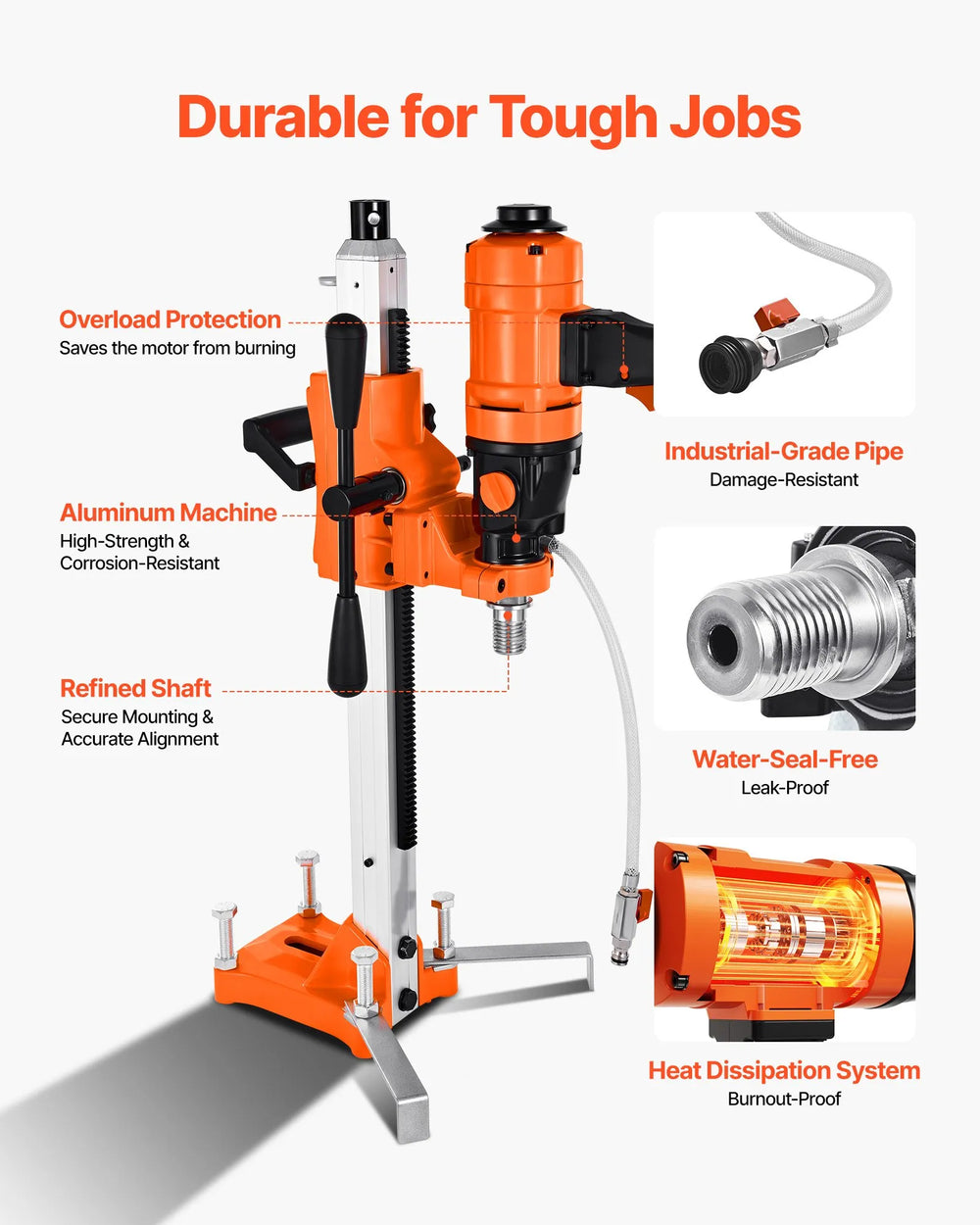 Vevor Diamond Core Drill with Stand-Mount 4 Bits 2-Speed Wet Dry Drilling 1800W New