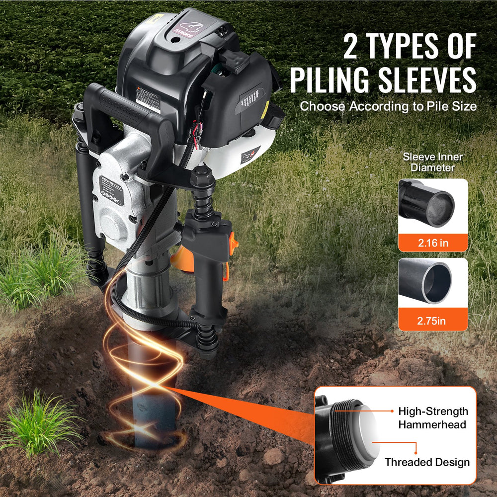 Vevor Post Driver 50J Impact Energy 37.77cc Gas-Powered 4-Stroke with 2 Piling Sleeves New