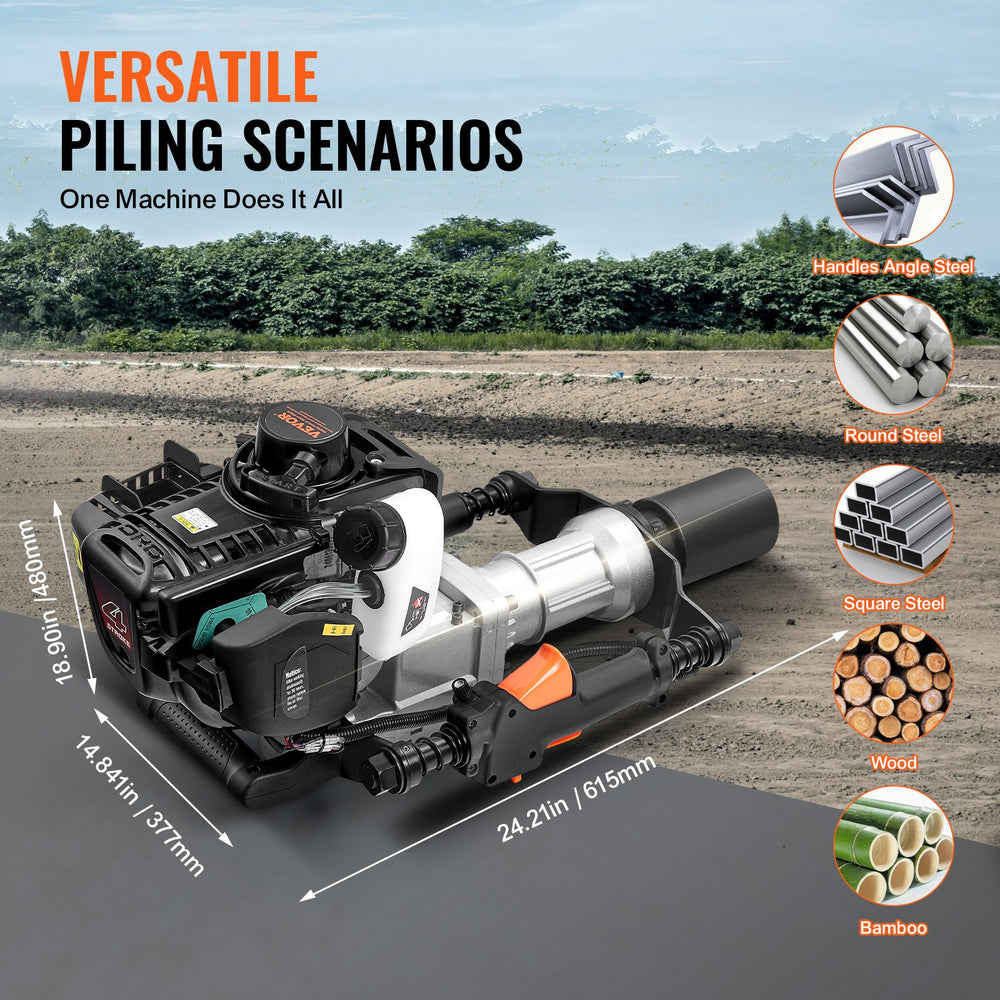 Vevor Post Driver 50J Impact Energy 37.77cc Gas-Powered 4-Stroke with 2 Piling Sleeves New