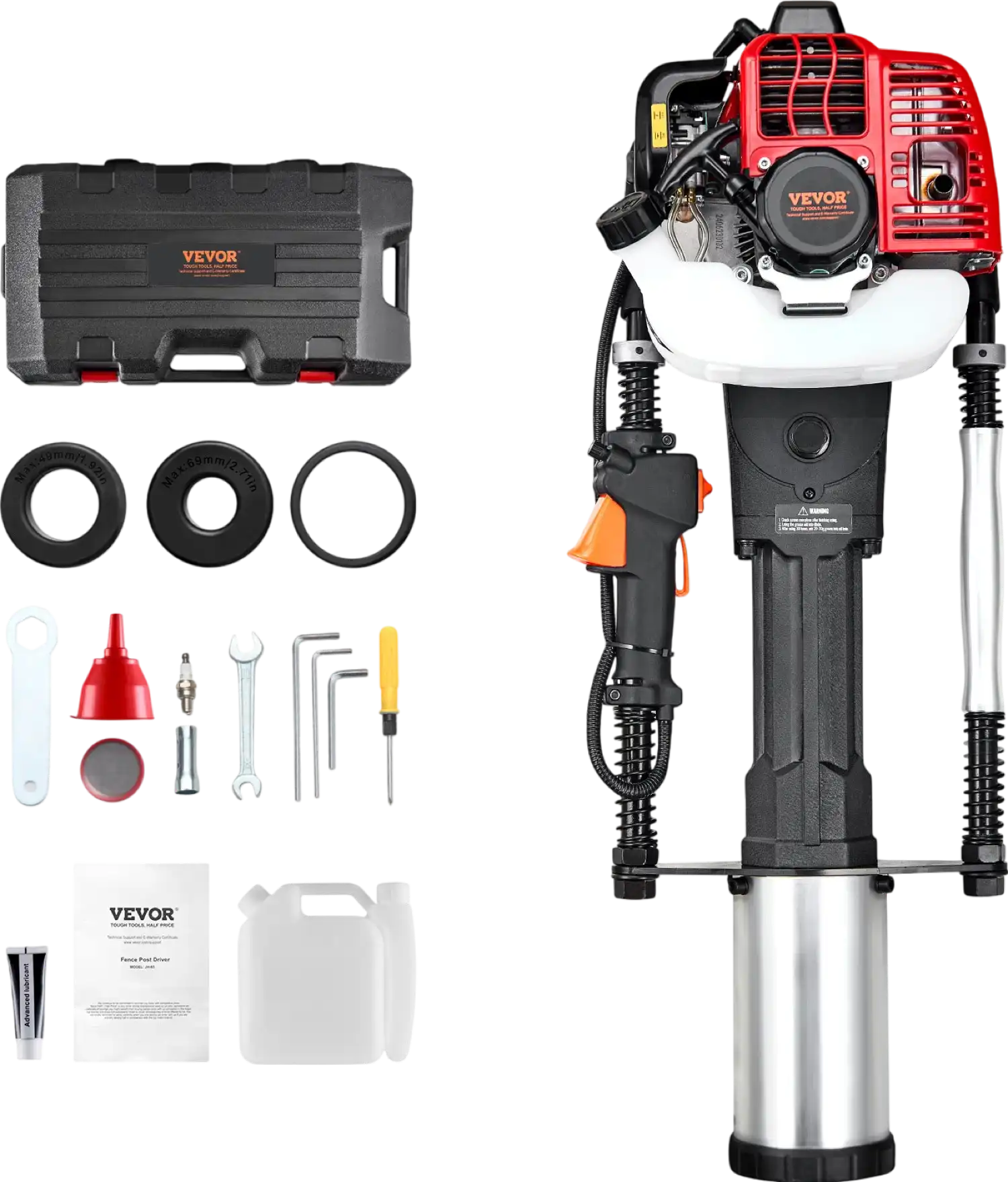 Vevor Post Driver 50J Impact Energy 52cc Gas-Powered 2-Stroke with 3 Sleeves New