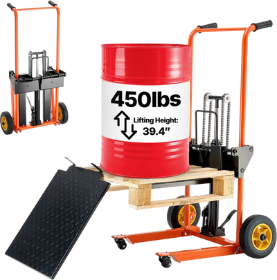Vevor Hydraulic Material Lift Stacker with Fork Table 39.4 in. Max Lift 450 lbs New
