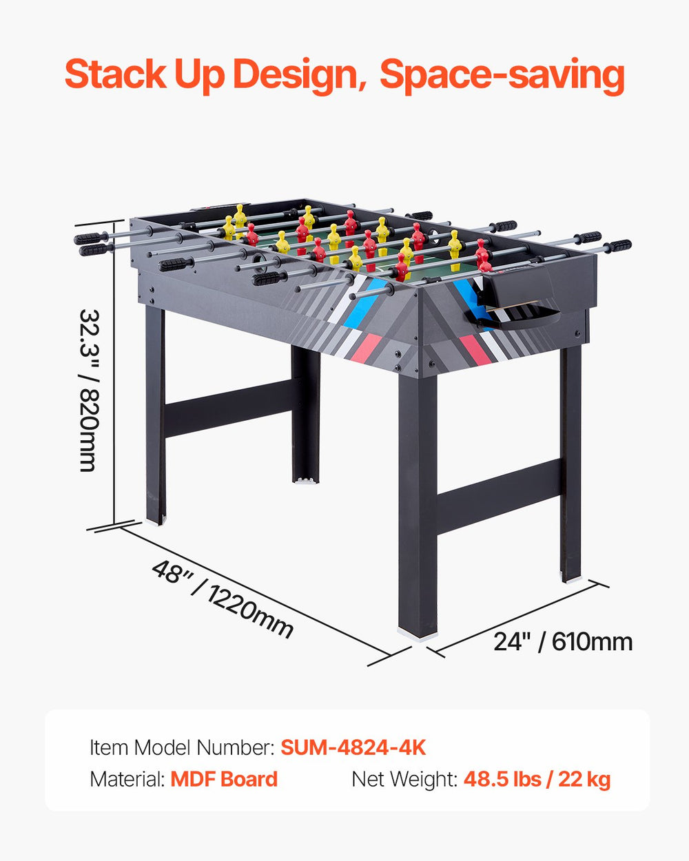 Vevor 4-in-1 Combo Game Table Hockey Foosball Ping Pong Billiards 48" New