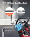 Vevor Drain Cleaner 3/8 in. x 75 ft. Manual Feed Open Drum with 4 Cutters Air Foot Switch New